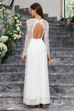 A-Line Long Sleeves V Neck Long White Dress