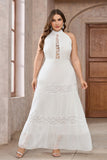 White A-Line Halter Lace Long Party Dress