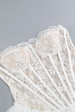 White Lace A-Line Strapless Corset Strapless Tiered Short Party Dress