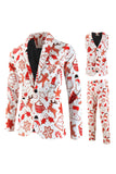 White Printed 3-Piece Christmas Men Suit