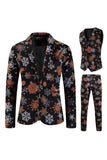 Black Snowflake Printed 3 Pieces Men's Christmas Suit