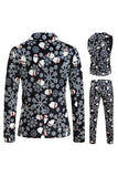 Black Christmas Snowflake Printed 3 Pieces Men's Suits