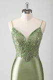 Sage Mermaid Spaghetti Straps Long Prom Dress With Sequins