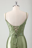 Sage Mermaid Spaghetti Straps Long Prom Dress With Sequins