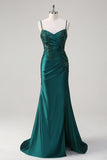 Sparkly Dark Green Mermaid Spaghetti Straps Prom Dress