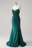 Sparkly Dark Green Mermaid Spaghetti Straps Prom Dress