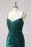 Sparkly Dark Green Mermaid Spaghetti Straps Prom Dress