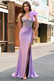 Sparkly Lilac Mermaid Beaded Corset One Shoulder Long Prom Dress