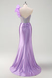 Sparkly Lilac Mermaid Beaded Corset One Shoulder Long Prom Dress