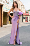 Sparkly Lilac Mermaid Beaded Corset One Shoulder Long Prom Dress