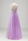 Sparkly Beaded Lilac Floral Appliques Corset Prom Dress