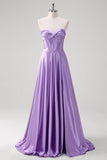 Purple A Line Sweetheart Corset Long Prom Dress