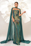 Green Sparkly Sequined Mermaid Evening Dress with Long Wrap