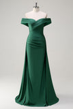 Glitter Dark Green Off the Shoulder Mermaid Prom Dress