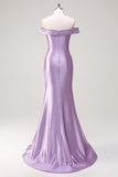 Lilac Mermaid Off the Shoulder Ruched Long Prom Dress