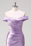 Lilac Mermaid Off the Shoulder Ruched Long Prom Dress