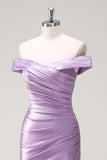 Lilac Mermaid Off the Shoulder Ruched Long Prom Dress