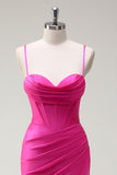 Fuchsia Spaghetti Straps Mermaid Long Prom Dress with Slit