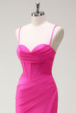 Fuchsia Spaghetti Straps Mermaid Long Prom Dress with Slit