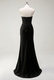 Sparkly Sweetheart Black Long Sequin Prom Dress With Slit