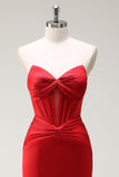 Mermaid Sweetheart Red Corset Long Prom Dress with Slit