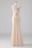 Halter Cream Mermaid Cut Out Long Formal Dress