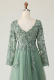Sage V-neck Applique A-Line Prom Dress