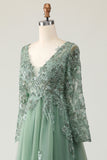 Sage V-neck Applique A-Line Prom Dress