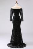 Black Sheath Off The Shoulder Mesh And Lace Formal Dress