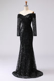 Black Sheath Off The Shoulder Mesh And Lace Formal Dress