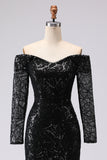 Black Sheath Off The Shoulder Mesh And Lace Formal Dress
