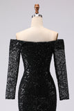 Black Sheath Off The Shoulder Mesh And Lace Formal Dress