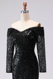 Black Sheath Off The Shoulder Mesh And Lace Formal Dress