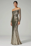 Golden Column One Shoulder Sequin Long Formal Dress