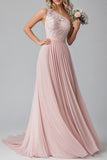 Blush A Line One Shoulder Lace Chiffon Bridesmaid Dress