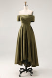 Olive A-Line Off the Shoulder Ruched Satin Ankle Length Mother of the Bride Dress