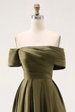 Olive A-Line Off the Shoulder Ruched Satin Ankle Length Mother of the Bride Dress