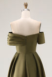 Olive A-Line Off the Shoulder Ruched Satin Ankle Length Mother of the Bride Dress