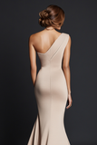 Khaki Mermaid One Shoulder Long Formal Dress