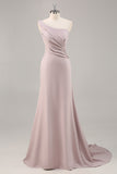 Elegent Khaki Mermaid One Shoulder Long Formal Dress