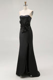 Strapless Mermaid Black Long Celebrity Dress with Slit
