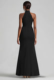 Black Halter Neck Ruffles Mermaid Long Formal Dress with Slit