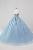 Princess Grey Blue Strapless Tulle Quinceanera Dress with Appliques