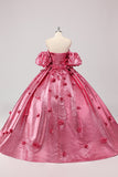 Princess Fuchsia Ball Gown Off the Shoulder Puff Sleeves Quinceanera Dress with 3D Flowers