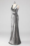 Silver Grey Sheath Swing Collar Formal Dress