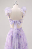 Lavender Flower A Line Cut Out Pleated Long Bridesmaid Dress