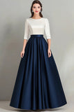 White Navy A Line Boat Neck Long Choir Dress with Half Sleeves