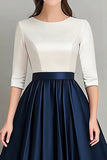 White Navy A Line Boat Neck Long Choir Dress with Half Sleeves