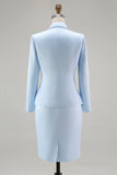 Blue Satin V-Neck Long Sleeves 2 pieces Mother Of The Bride Dress