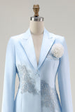 Blue Satin V-Neck Long Sleeves 2 pieces Mother Of The Bride Dress